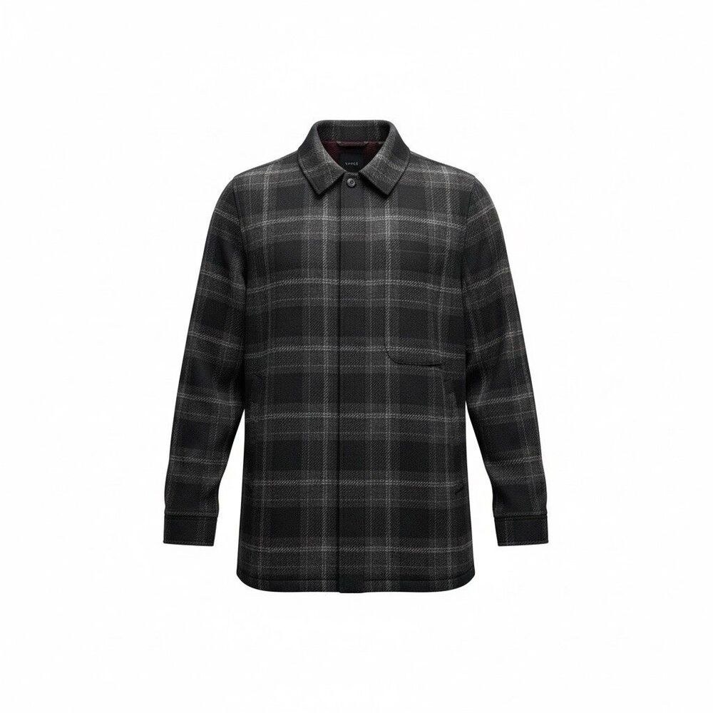 Vince Black Gray Windowpane Plaid Shirt Jacket Wool Blend Heavyweight Mens XL